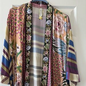 Aratta Peacock and Floral Patterned Robe Kimono Cape Coverup EUC o/s